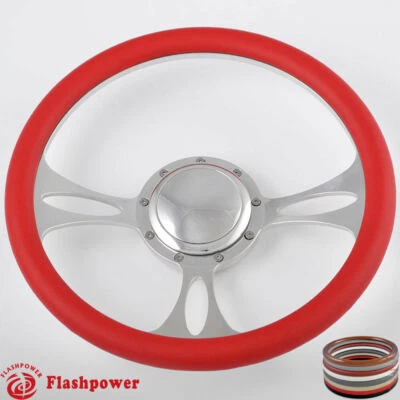 14" Billet Steering Wheels Red Half Wrap Ford Thunderbird Mustang EXP w/ Horn - Image 1 of 4