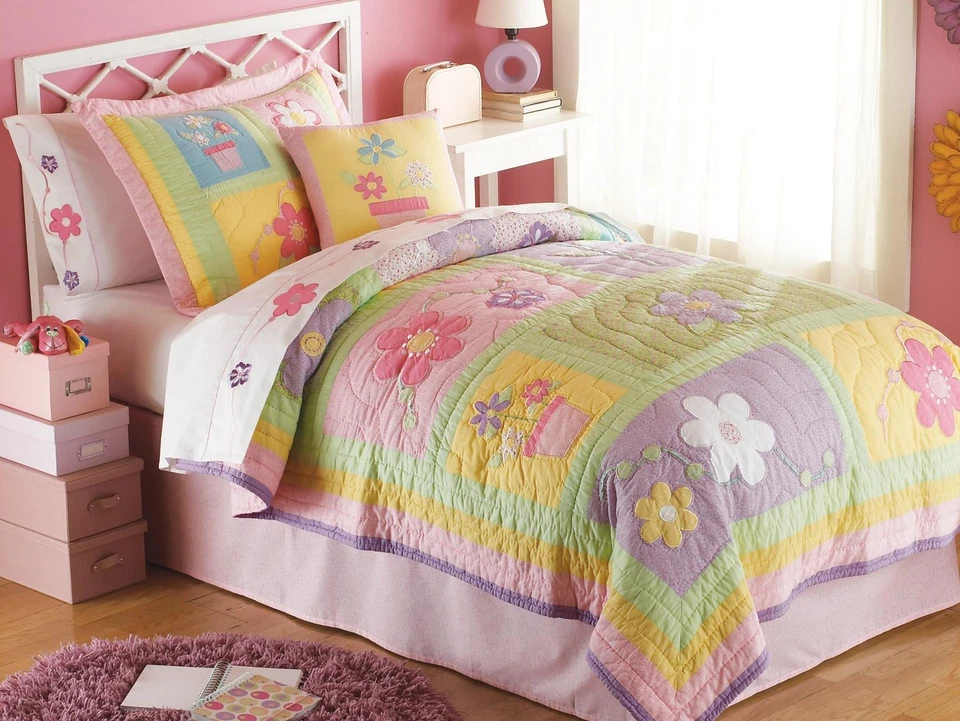 SWEET HELEN Twin (Single) QUILT SET : TEEN GIRLS PINK PURPLE FLOWER PATCHWORK - Image 1 of 1
