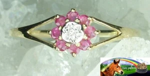 NEW Genuine Solid 9CT Yellow Gold Real Natural Dainty Ruby Diamond Ring Sz O 1/2 - Picture 1 of 5