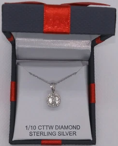 Genuine Diamond 1/10 CTTW Sterling Silver Box Pendant 18in Rope Necklace Set - Picture 1 of 10
