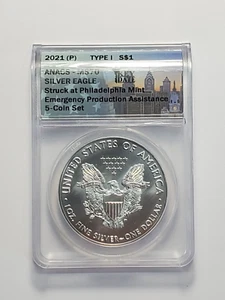 KEY DATE American 2021 (P) Type 1 Silver Eagle Dollar Coin ANACS Certified MS70 - Picture 1 of 3