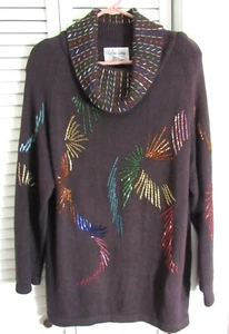 Chelsea Way by Naomi Bee Beaded Fireworks Cowl Neck Tunic Sweater Size Large - Picture 1 of 6