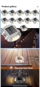 12 Pcs Solar Driveway Lights, IP68 Dock Light w/ Switch for Outdoor, White - Picture 1 of 4
