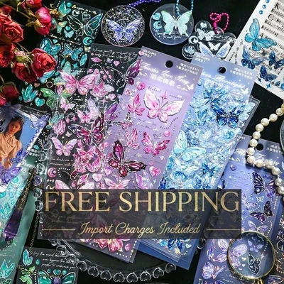 Pegatinas láser mariposa - Juego de 3 hojas de álbum de recortes holográficos Foto 1 de 4