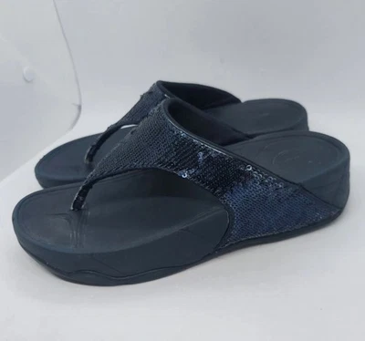 Sandalias de tanga Fitflop Electra para mujer talla 5 azul marino lentejuelas puntera cómodas Foto 1 de 4