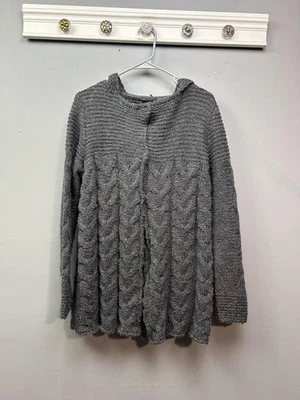 BCBGMAXAZRIA Sweater Womens Medium Gray Hooded Open Front Long Knit Cardigan - Image 1 of 4