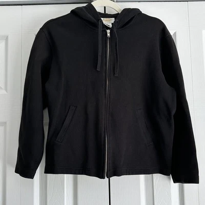 Sudadera con Capucha Talbots Talla M Negra Cremallera Completa Cordón Capucha 100% Algodón Foto 1 de 4