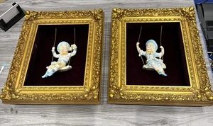 Antiguo par de columpios enmarcados de bisque alemán para niños - Imagen 1 de 14
