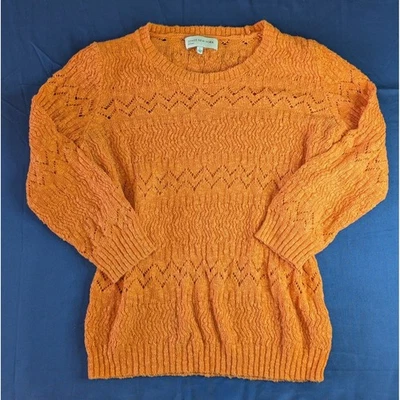 Jones New York Sport Women's Orange Open Knit Crew Neck Sweater Pullover L - Image 1 of 4