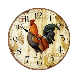 Kitchen Wall Clock 12 Inch Rustic Rooster Silent Non Ticking Wall Clock6879 - Picture 1 of 8