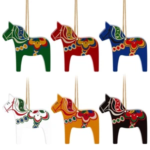 Dala Horse Swedish Christmas Decorations 6 PCS Double-Sided Wooden Dala Horse... - Picture 1 of 7