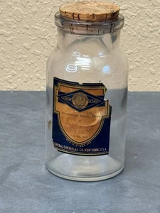 Antike Baker & Adamson Chemieflasche Glas teilweise Papieretikett intakt Korkendeckel - Bild 1 von 2