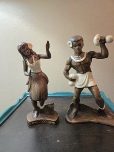 Hawaiian Hula Dancers 1959 Treasure Craft Figurines Man & Woman 11 In. EUC - Picture 1 of 22