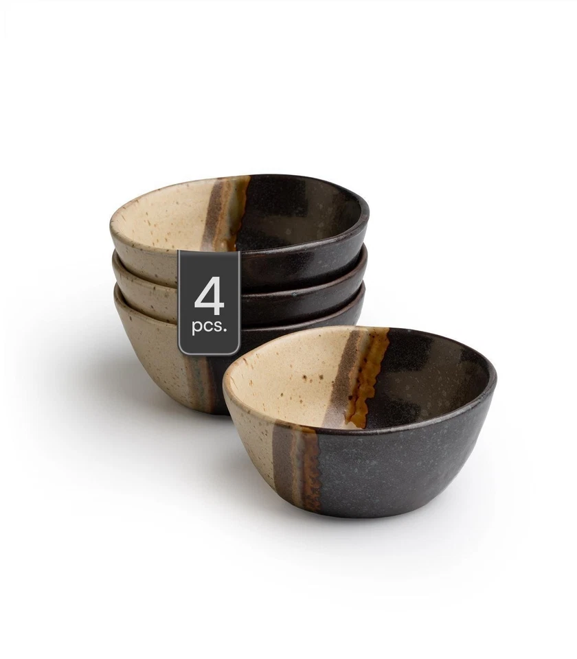 Snackschalen 4er Set Schälchen Schalen Keramik matt Schwarz Braun Ø 9 cm - Bild 1 von 4