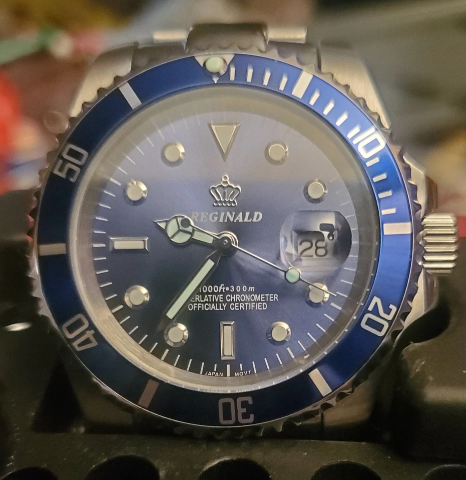 Мужские синие часы Reginald из нержавеющей стали, отличное состояние, говорит дату, шикарный новый бита - Изображение 1 из 4