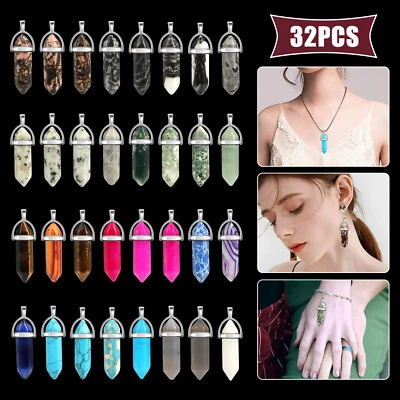 Wholesale! 32PC Glass Quartz Crystal Point Chakra Stone Necklace GEMS Pendant - Image 1 of 4