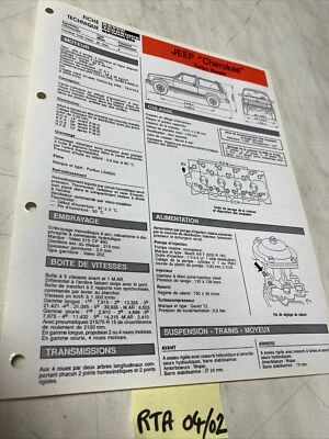 Fiche technique automobile Jeep Cherokee Turbo Diesel TD édition 1991 RTA - Photo 1/3