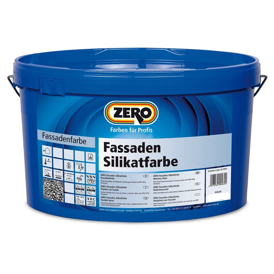 ZERO Fassaden Silikatfarbe Fassadenfarbe Mineralfarbe weiss 2,5 L - Bild 1 von 1