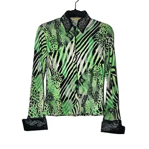 Camicetta media full zip con strass stampa animalier verde The Performance Collection - Foto 1 di 10