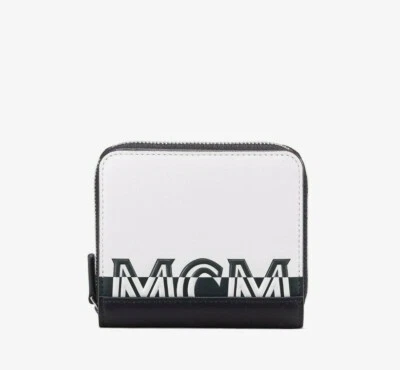 $295 Nueva billetera MCM para mujer blanca negra con logotipo en contraste pequeña con cremallera MZS9ACL13WT001 Foto 1 de 4