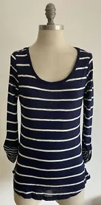 CLASSIC NAVY/IVORY STRIPED BRETON STYLE TOP, SIZE M, BNWT RRP $34 (MACYS) - Picture 1 of 11