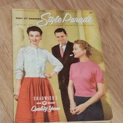 Vtg Red Heart Crochet Style Parade Pattern Booklet 1950s Sweaters Collars etc - Image 1 of 4