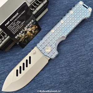 PMP Knives Kodiak Beast M390 Plain Blade Blue Frag Titanium Handles PMP063 - Picture 1 of 9