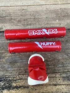 NOS Red Huffy Thunder 34 RAD PAD PAD SET-Chrome Snaps-Old School BMX - Picture 1 of 10