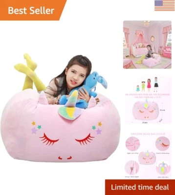 4-in-1 Unicorn Storage Solution: Durable Velvet Bean Bag Chair Cover for Kids - Image 1 of 4