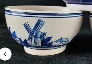 4 pc Delft Blue & White Pottery Bowl Windmill Sailboats Scene Vintage 5-1/2"D - Picture 1 of 14