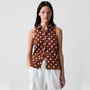 NWT Linen Tank by Gap Polka Dot Preppy Minimalist - Picture 1 of 9