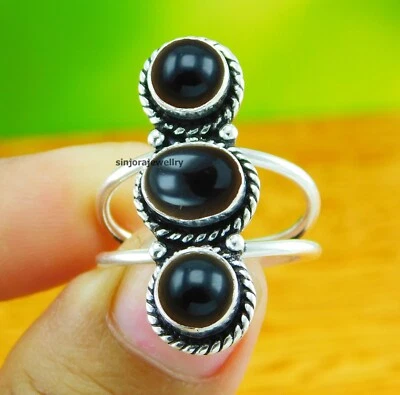 Anillo de piedras preciosas de ónix negro 925 plata esterlina hecho a mano re... - Imagen 1 de 4