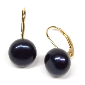 Pendientes traseros de palanca perla negra de 9-10 mm AAA en oro amarillo de 14 K u oro blanco - Imagen 1 de 8