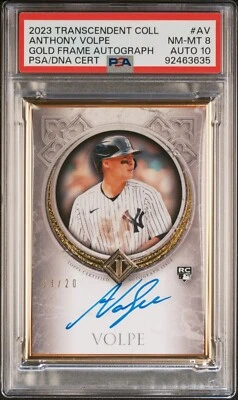 Anthony Volpe 2023 Topps Transcendent Collection Gold Frame Auto Rookie 20 PSA 8 - Image 1 of 2