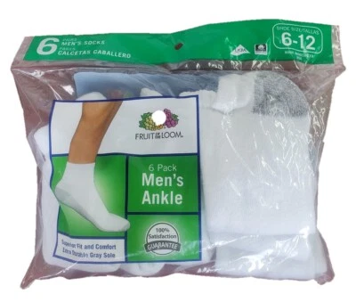 Fruit of the Loom Men's Ankle Socks With Extra Durable Sole Size 6-12 (6-Pack) - Image 1 of 2