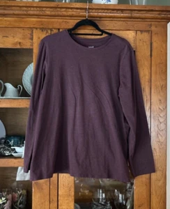 Pure jill Stretch Cotton Crew Neck Tee Top Long Sleeve Plum Purple Burgany 1X - Picture 1 of 5