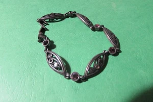 Pulsera de eslabones color plata/estaño/bronce - aproximadamente 7 1/2" con múltiples piedras - Imagen 1 de 5