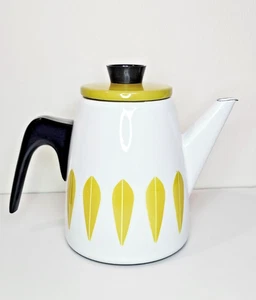 Cafetera Cathrineholm Lotus blanca verde oliva tetera vintage MCM esmalte - Imagen 1 de 18