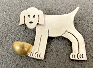 Spilla vintage Taxco argento cane Messico con ciotola animale - Foto 1 di 24