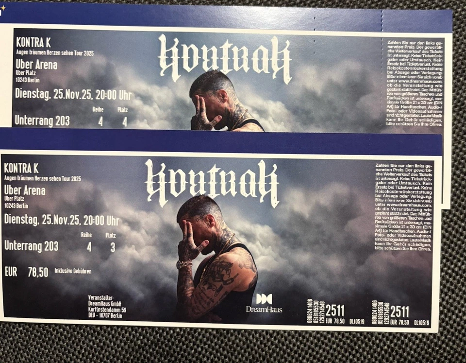 Kontra K Konzertkarte Berlin, 25.11.25, 2 Stück - Bild 1 von 1