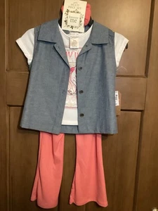 Forever Me Girls 4 Piece Outfit Stretch Flare Pants Shirt Vest Scrunchie Sz 4/5 - Picture 1 of 4