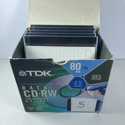 5 Pack Sealed TDK CD-RW Rewritable Data Media CDs 700MB 80 min - Image 1 of 4