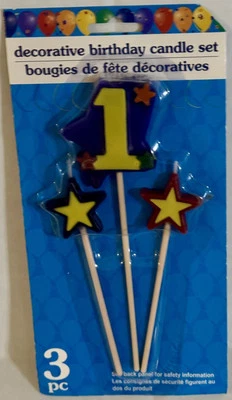 Juego de velas de cumpleaños decorativas vintage de 3 piezas estrellas de primer cumpleaños Foto 1 de 2