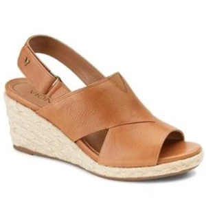 Vionic Women's Zamar slingback cognac leather Wedge espadrille open toe Sandals - Picture 1 of 12