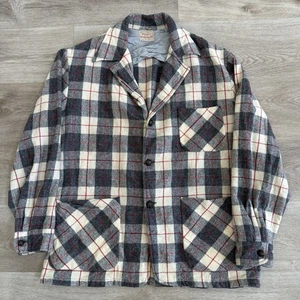 Vintage 50s Woolmaster Co 100% Wool Plaid Chore Jacket Men’s 46 XL Hudson Bay - Picture 1 of 13