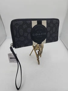 Dempsey Large Phone Wallet In Signature Jacquard W Stripe/Patch OUTLET - Picture 1 of 9