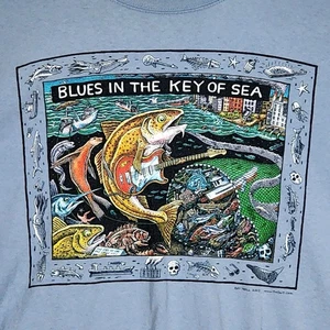 T-shirt vintage Ray Troll 2003 blu nella chiave del mare manica corta cotone 2XL - Foto 1 di 15