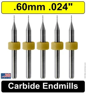 .024" .6mm Two Flute End Mill Solid Carbide 5 Pieces Up Cut Made in USA UMT104 - Picture 1 of 5