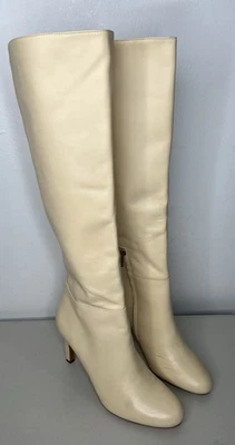 Sam Edelman 女式 Shauna 及膝皮革高跟靴蛋壳 9 码 — 第 1/4 张图片