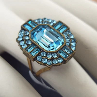 Anillo Michal Negrin Azul Claro Topacio Tono Cristales Art Deco Renacimiento Cóctel Nuevo Foto 1 de 4